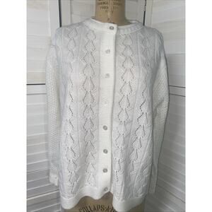 Vtg Cuddle Knit XL White Cardigan Sweater Cable Knit Grandma Cottage Core USA